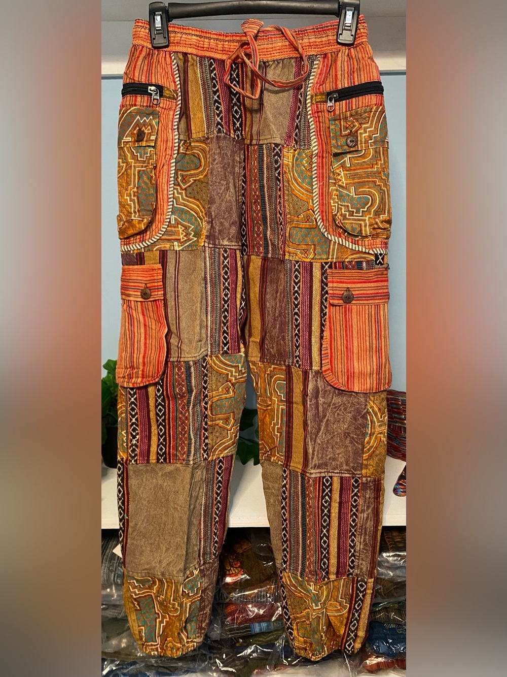 Boho Kantha Shades of Brown & Orange Handmade Pants. (Item #1342)